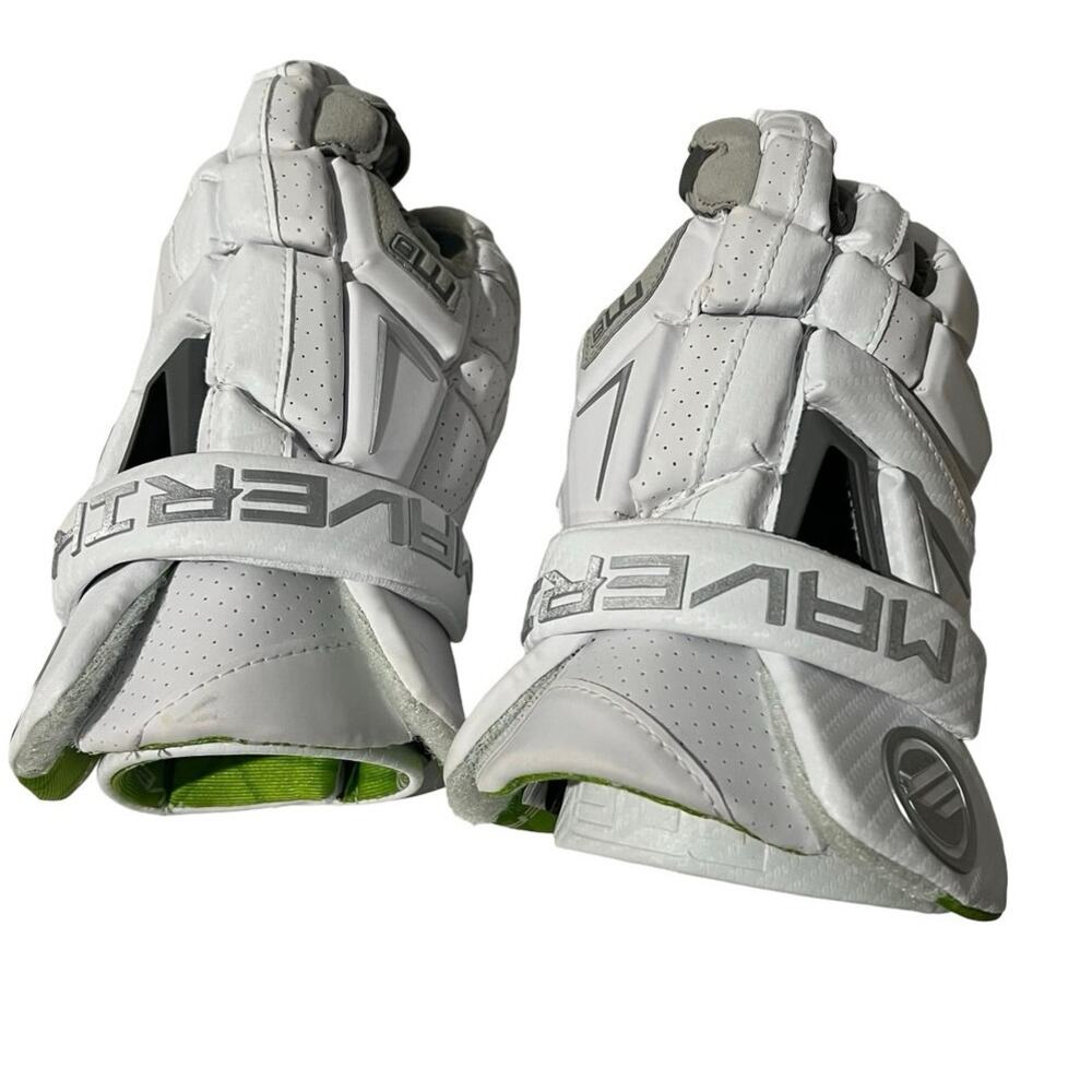 Maverik Lacrosse Gloves Mens Medium 12" White Silver Protective Gear
